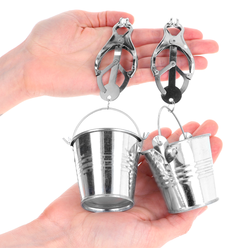 KINK – JAPANESE CLOVER NIPPLE CLAMPS WITH BUCKETS SILVER