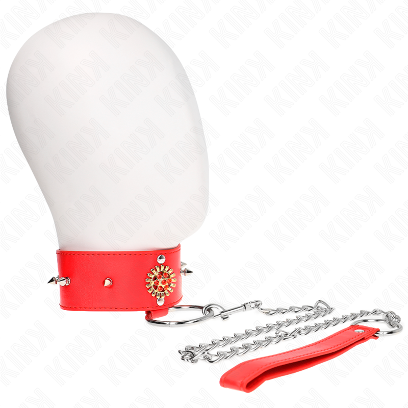 Kink – Halsband mit roten Strasssteinen und Leine, 65 cm