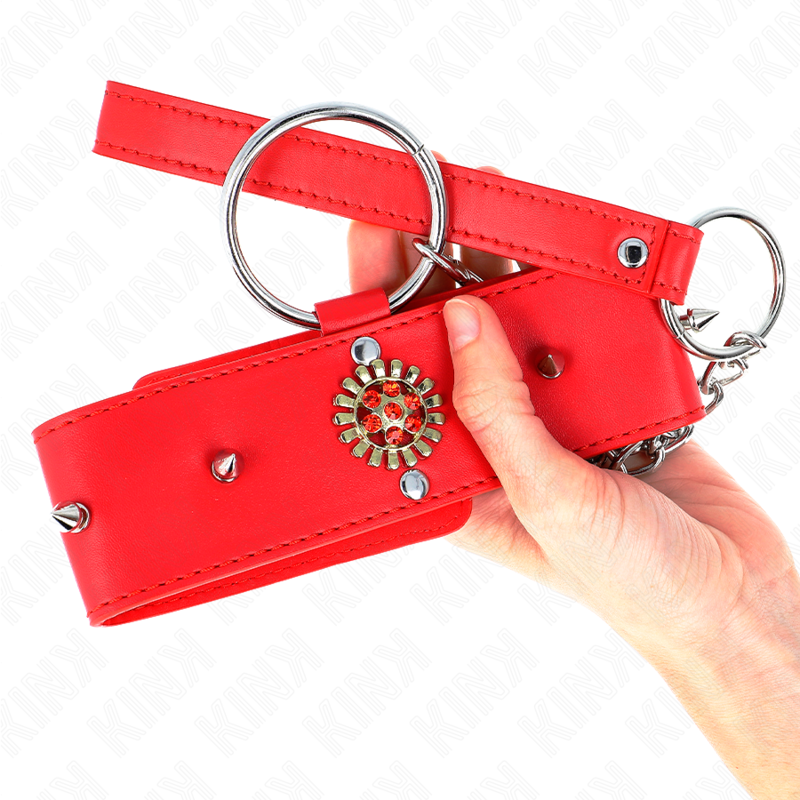 Kink – Halsband mit roten Strasssteinen und Leine, 65 cm