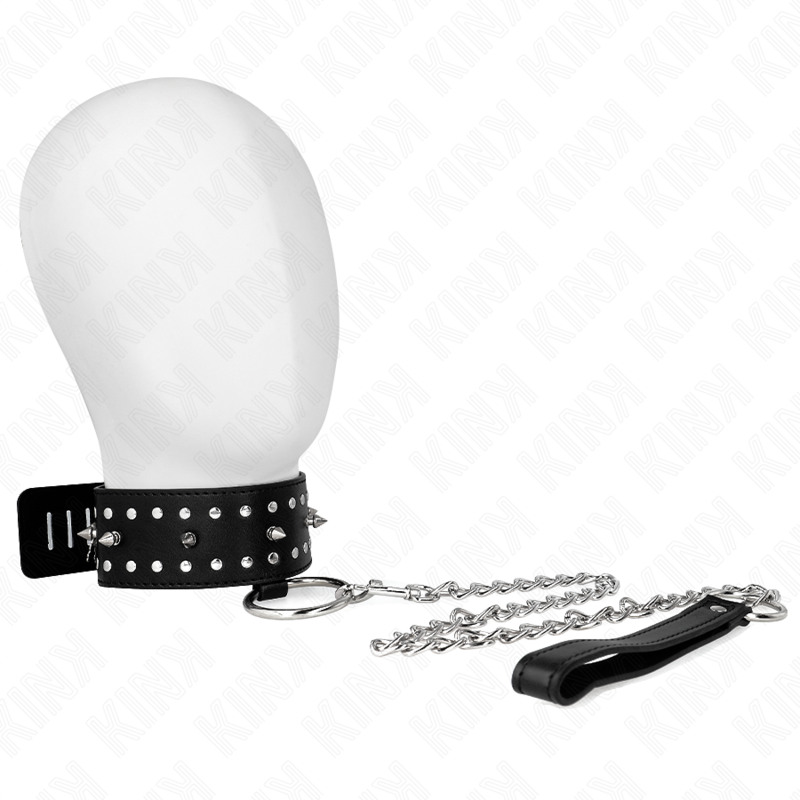 KINK – Halskette mit Leine und silbernen Nieten, 65 cm, verstellbar 36–43 cm x 5 cm