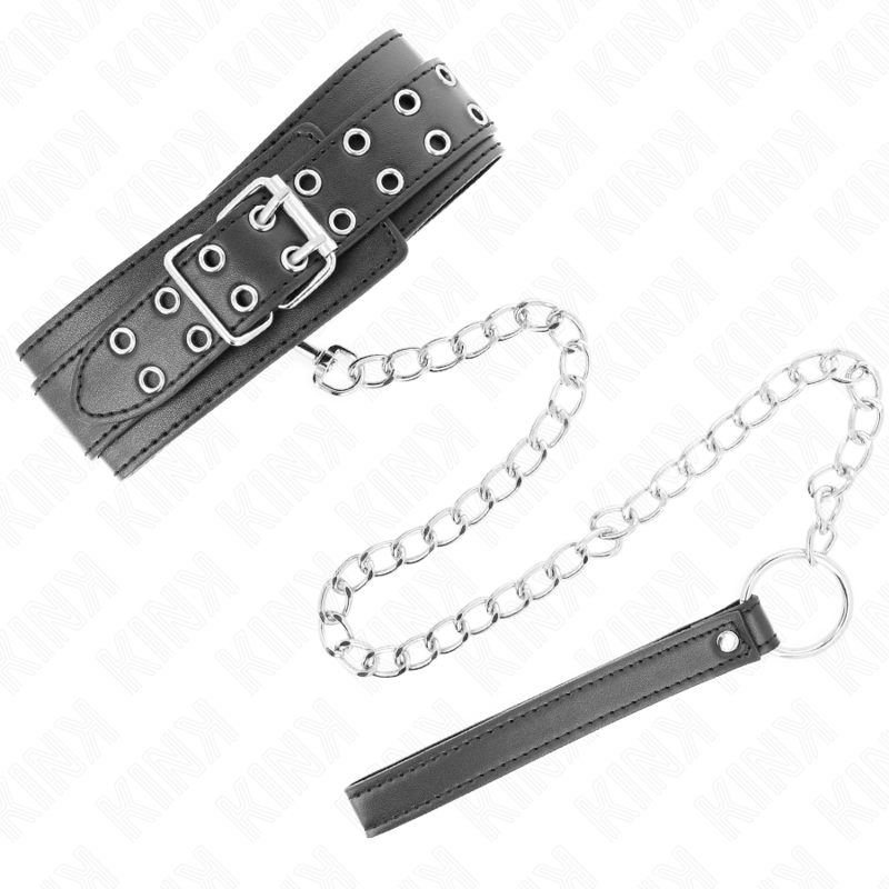 Kink – Halsband mit silbernen Schnallen und Leine, 65 cm