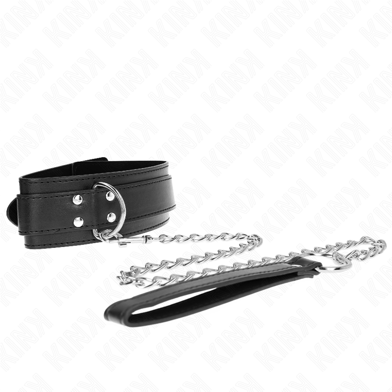 Kink – Halsband mit silbernen Schnallen und Leine, 65 cm