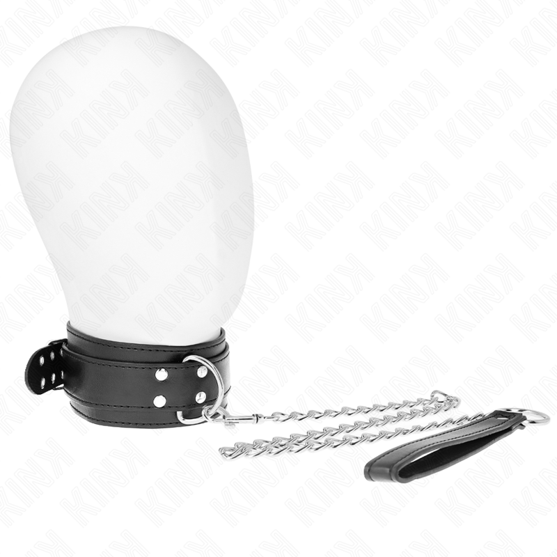 Kink – Halsband mit silbernen Schnallen und Leine, 65 cm