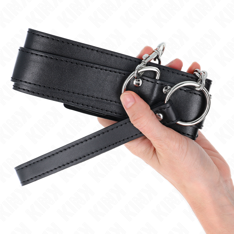 Kink – Halsband mit silbernen Schnallen und Leine, 65 cm