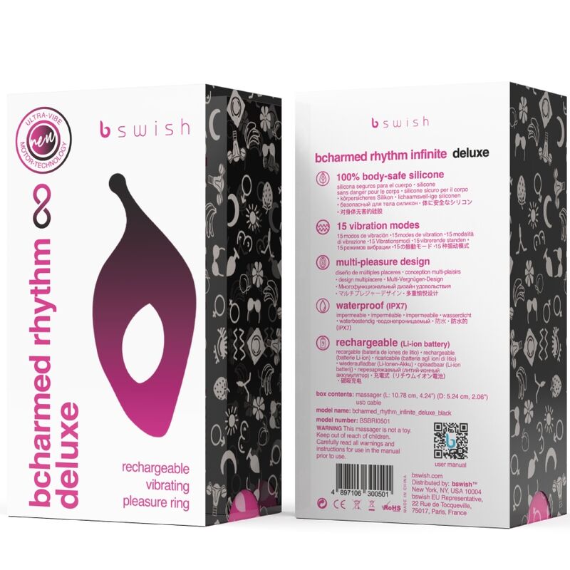 B SWISH – BCHARMED RHYTHM INFINITE DELUXE PENIS RING 15 VIBRATIONS BLACK