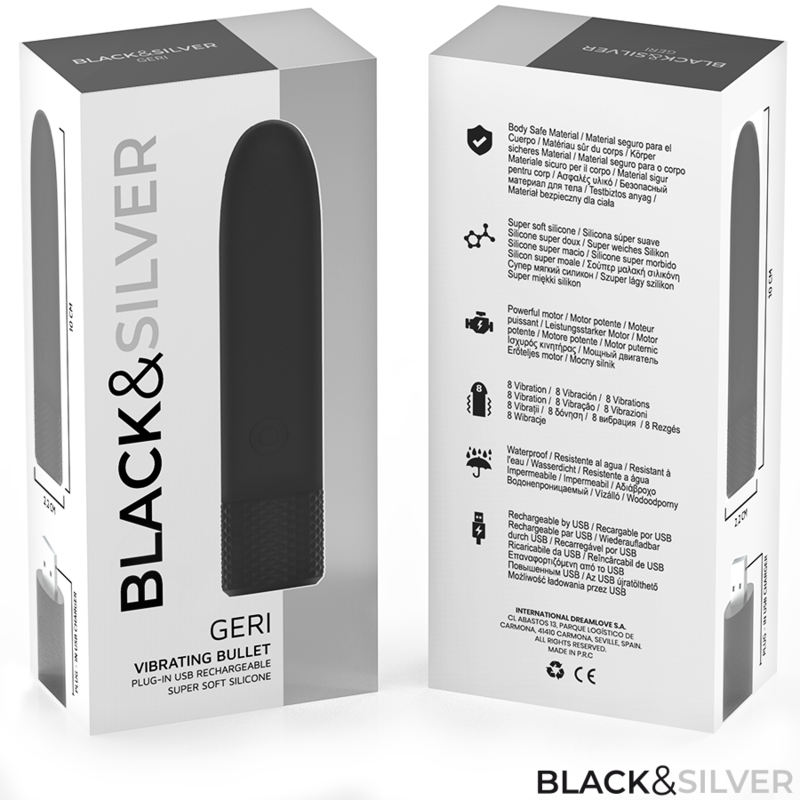 BLACK & SILVER – GERI USB RICARICABILE VIBRANTE BULLET 8 VIBRAZIONI NERO 10 X 2,2 CM