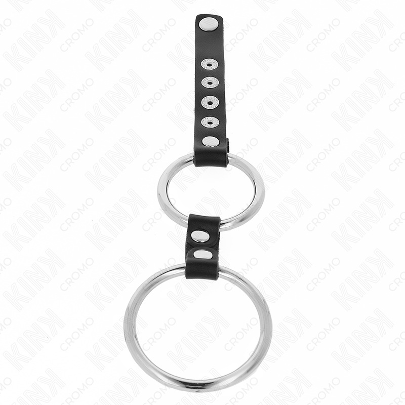 KINK – DOPPIO ANELLO PER PENE IN METALLO DA 3,8 CM A 5 CM COLLEGATO CON PELLE