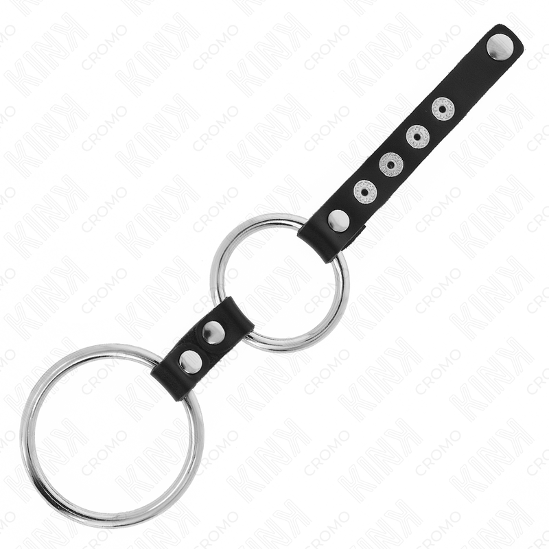 KINK – DOPPIO ANELLO PER PENE IN METALLO DA 3,8 CM A 5 CM COLLEGATO CON PELLE