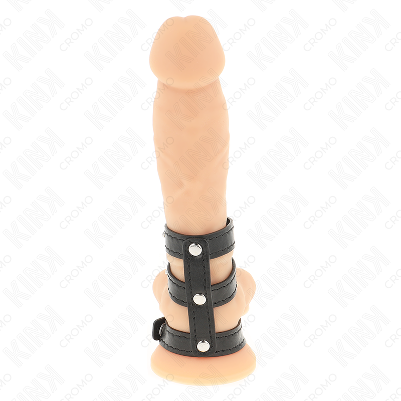 KINK – ANNEAU PÉNIS EN CUIR TRIPLE AVEC FERMETURE À PRESSION