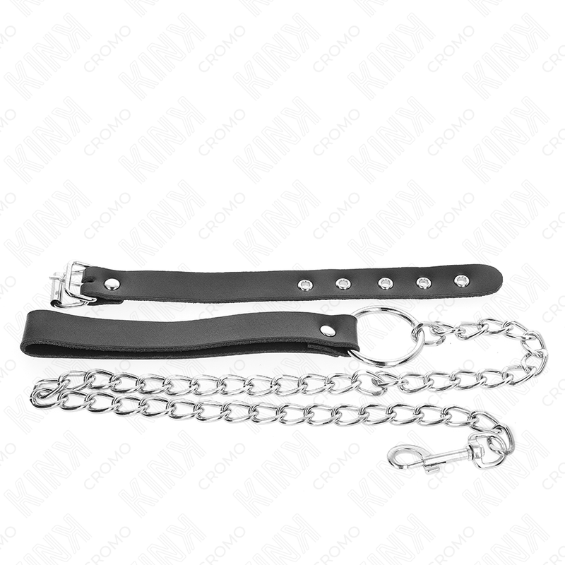 KINK – LEATHER PENIS RING WITH STRAP 21.5 X 2 CM AND METAL CHAIN 60 CM