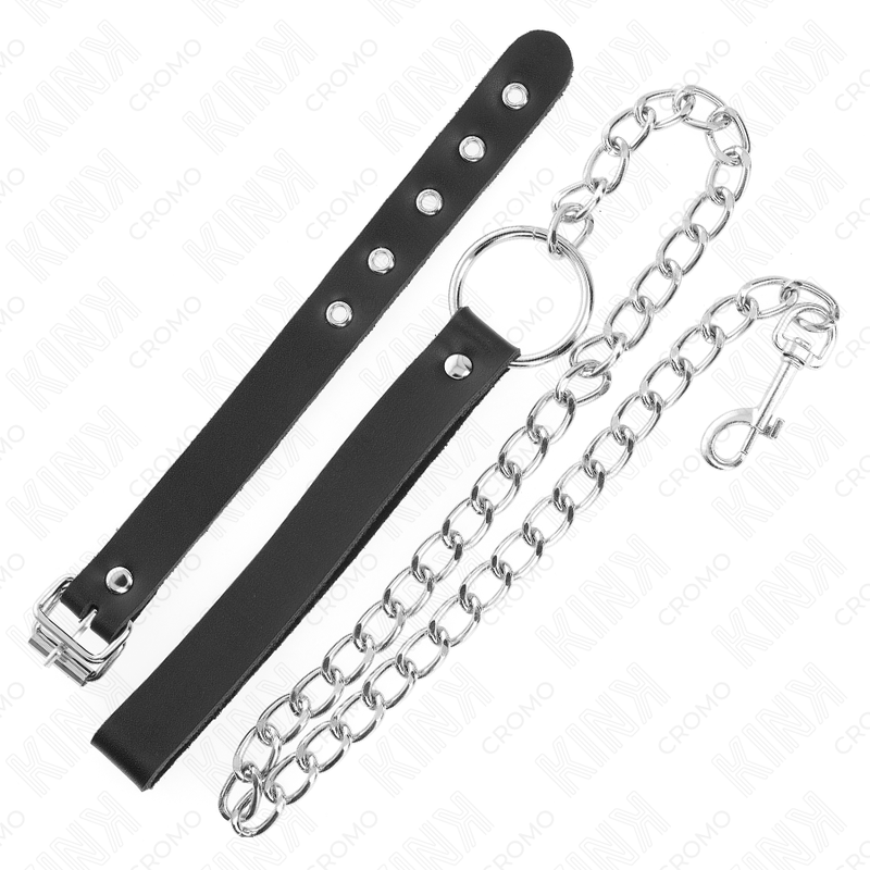 KINK – LEATHER PENIS RING WITH STRAP 21.5 X 2 CM AND METAL CHAIN 60 CM