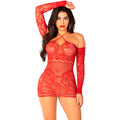 Leg Avenue – Schulterfreies Minikleid aus Netzstoff mit langen Ärmeln, Rot
