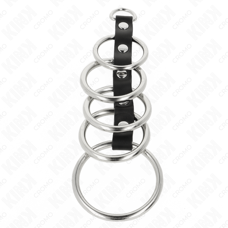 Kink – 5 Metall-Penisringe mit Lederverbindung, 3,2–5 cm