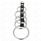 Kink – 5 Metall-Penisringe mit Lederverbindung, 3,2–5 cm