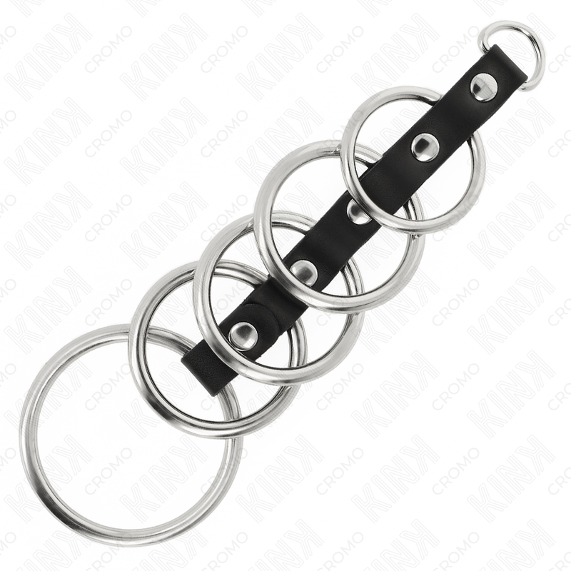 KINK – 5 METAL PENIS RINGS 3.2 CM TO 5 CM CONNECTED BY LEATHER