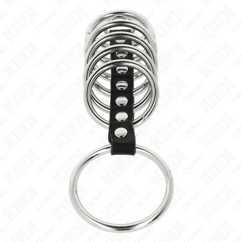 KINK – 7 METAL PENIS RINGS 3.2 CM TO 5 CM CONNECTED BY LEATHER