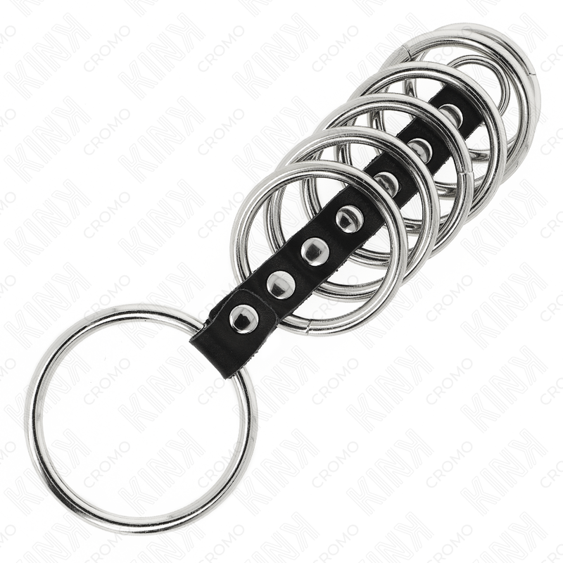 KINK – 7 METAL PENIS RINGS 3.2 CM TO 5 CM CONNECTED BY LEATHER