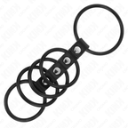 KINK – 5 ANELLI PER PENE IN SILICONE DA 3,8 CM A 4,8 CM COLLEGATI DA PELLE