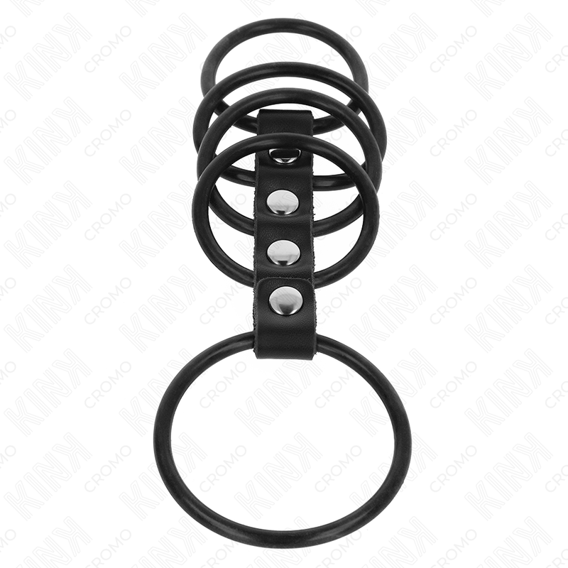 KINK – 5 ANELLI PER PENE IN SILICONE DA 3,8 CM A 4,8 CM COLLEGATI DA PELLE