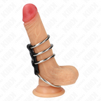 KINK – 4 ANELLI PER PENE IN METALLO DA 3,7 CM A 5 CM COLLEGATI DA PELLE