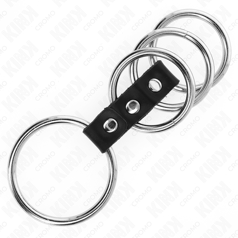 KINK – 4 ANELLI PER PENE IN METALLO DA 3,7 CM A 5 CM COLLEGATI DA PELLE