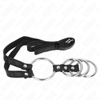 Kink – 4 Metall-Penisringe mit Ledergurt, 3,8–5 cm, Gurt 112 cm
