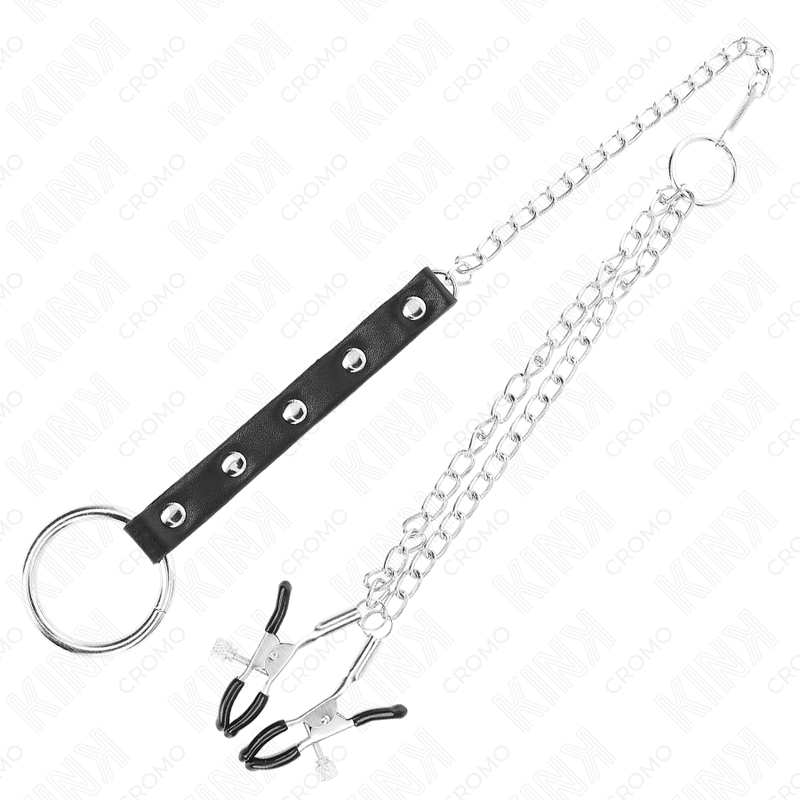 Kink – Metall-Penisring mit Kette und verstellbaren Brustklammern