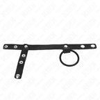 KINK – ANELLO PER PENE IN SILICONE 3,8 CM CON DIVISORE PER PALLINE E CINTURINO IN PELLE 22 X 1,5 CM