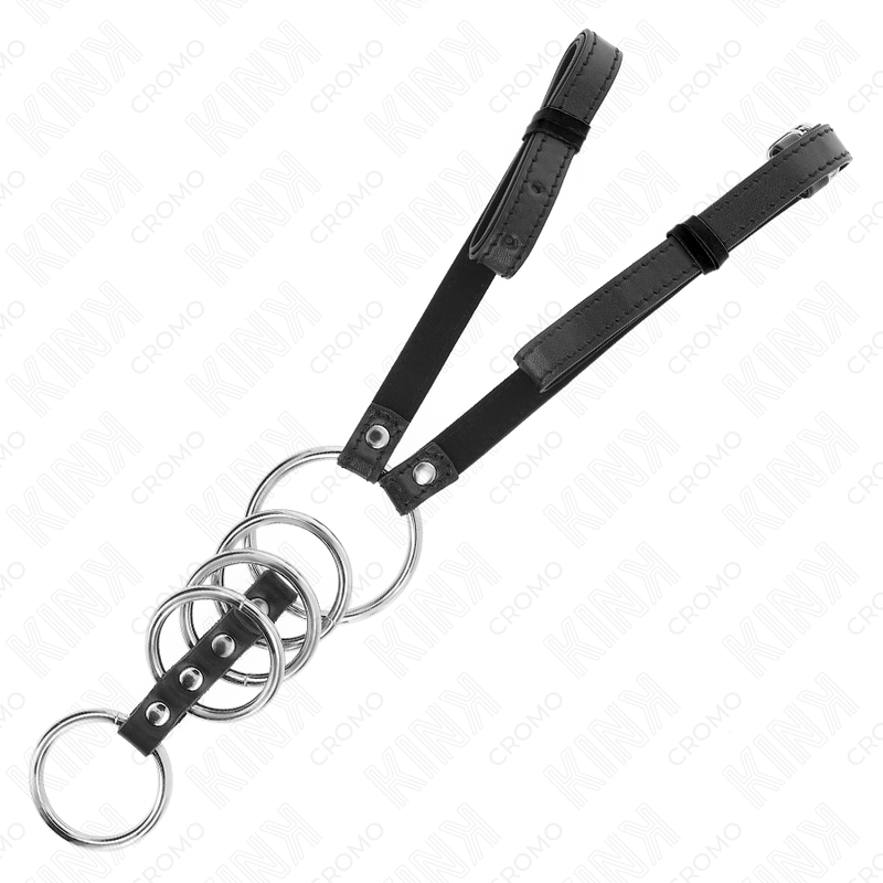 KINK – 5 PENIS RINGS 3.8 CM TO 5 CM METAL WITH LEATHER BELT 112 CM