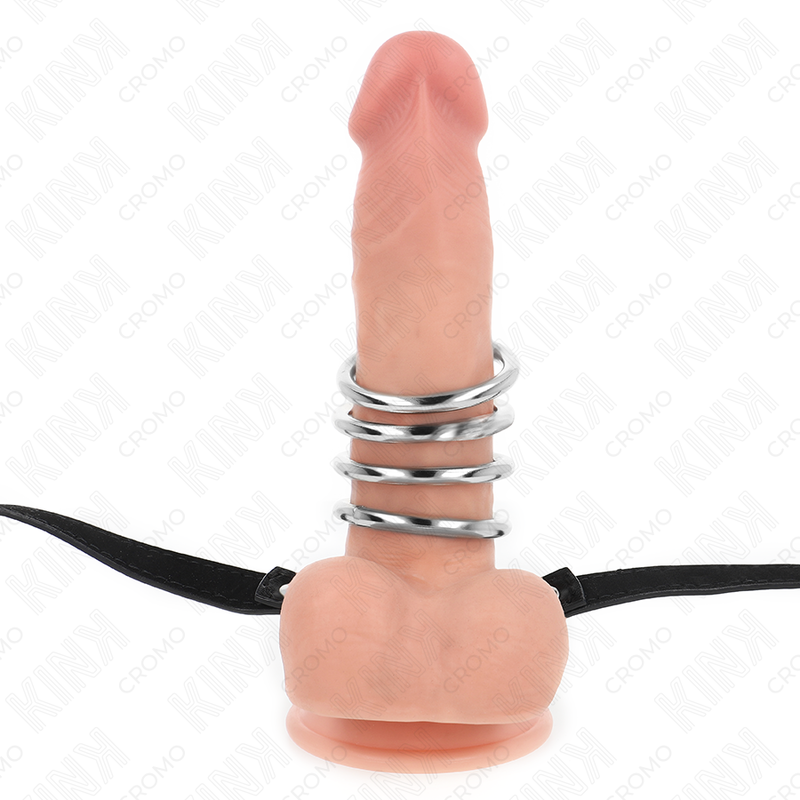 KINK – 5 PENIS RINGS 3.8 CM TO 5 CM METAL WITH LEATHER BELT 112 CM