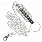 Kink – 7 Metall-Penisringe mit Leder und Metallkette, 3,8–5 cm, 100 cm
