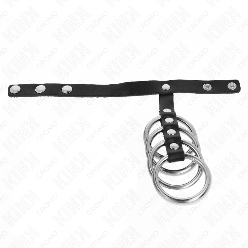 KINK – 4 METAL PENIS RINGS 3.8 CM CONNECTED WITH LEATHER STRAP 22 X 1.5 CM AND PRESSURE CLOSURE