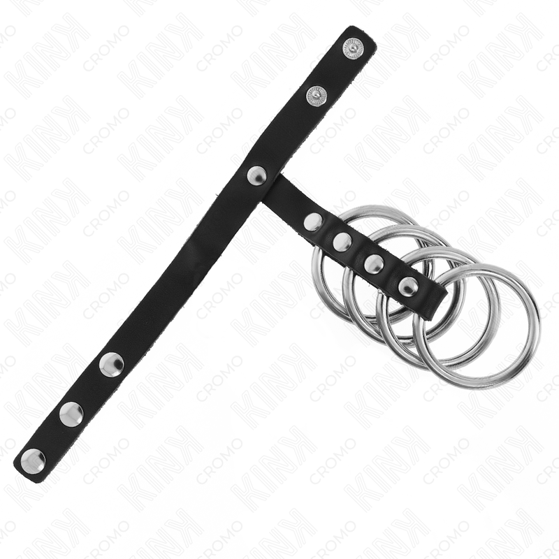 KINK – 4 METAL PENIS RINGS 3.8 CM CONNECTED WITH LEATHER STRAP 22 X 1.5 CM AND PRESSURE CLOSURE