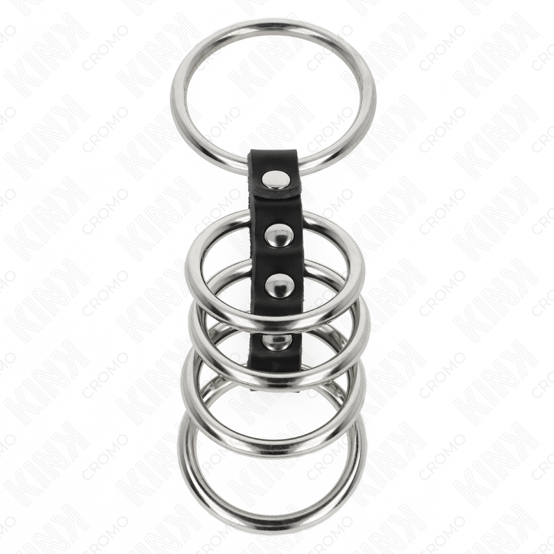 KINK – 5 ANELLI PER PENE DA 3,7 CM A 5 CM METALLO COLLEGATI DA PELLE