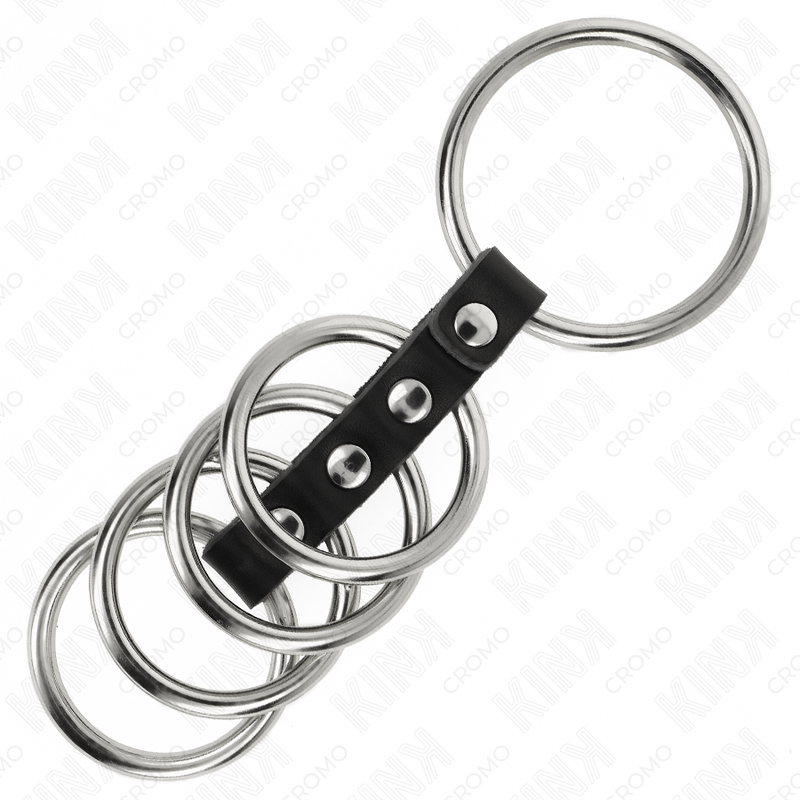 KINK – 5 ANELLI PER PENE DA 3,7 CM A 5 CM METALLO COLLEGATI DA PELLE