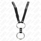 Kink – Doppelter Metall-Penisring mit Ledergurt, 3,8–5 cm, Gurt 112 cm