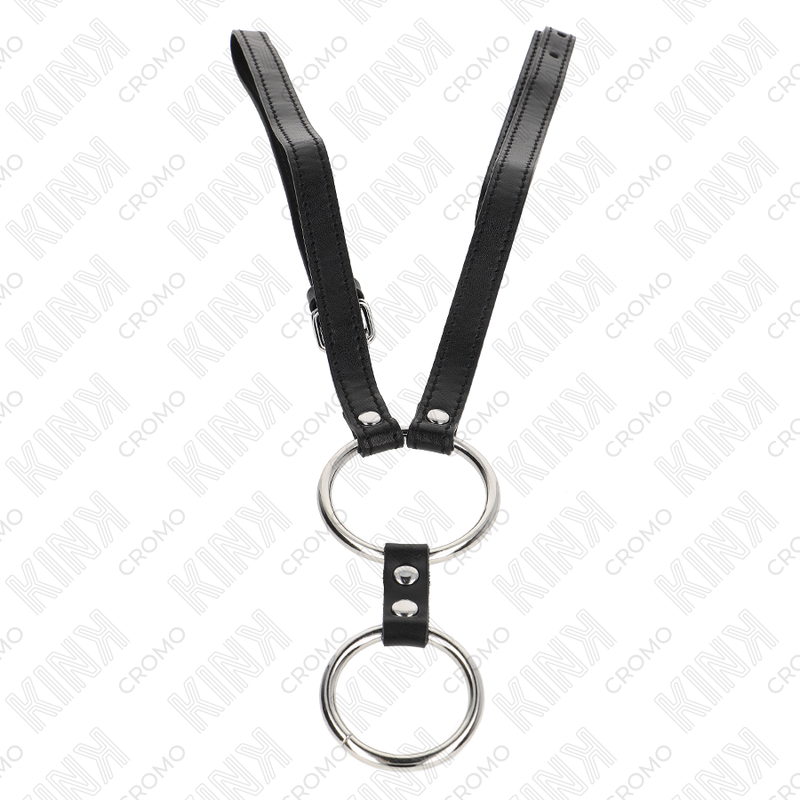 KINK – DOPPIO ANELLO PER PENE IN METALLO DA 3,8 CM A 5 CM CON CINTURA IN PELLE 112 CM