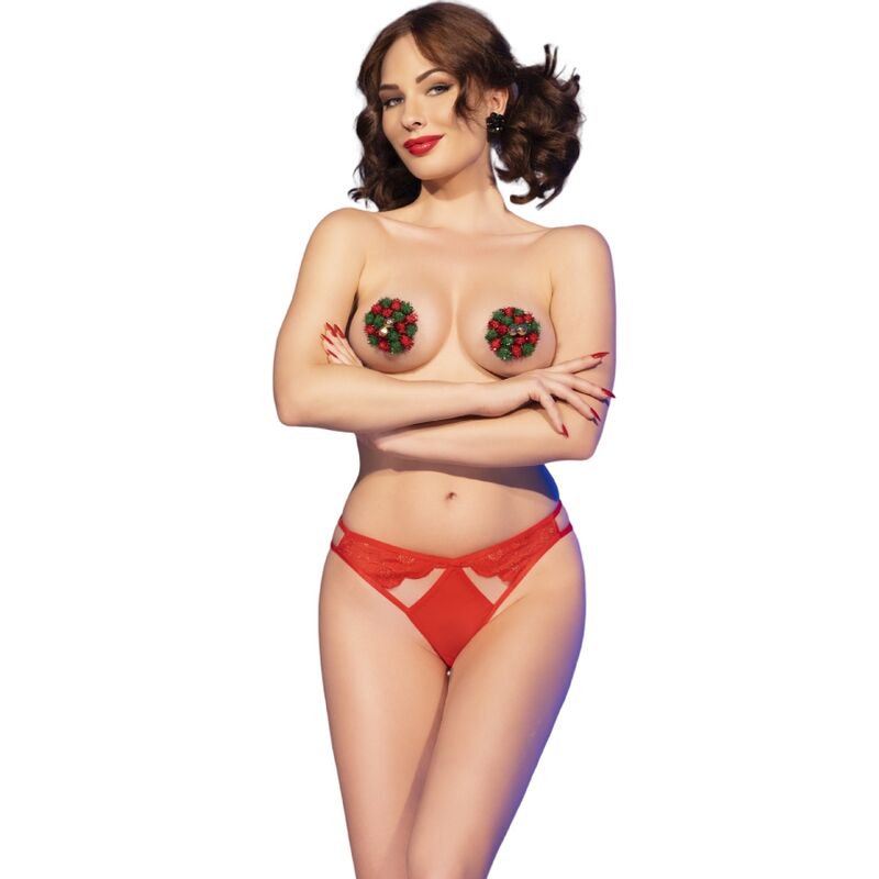 CHILIROSE – CR 4839 SET NATALE COPRI CAPEZZOLI + SLIP ROSSO L/XL