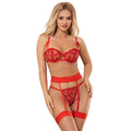 SUBBLIME – Set aus BH, String und Strumpfgürtel mit Herzdruck, Rot