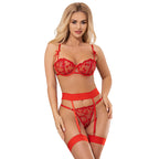SUBBLIME – Set aus BH, String und Strumpfgürtel mit Herzdruck, Rot
