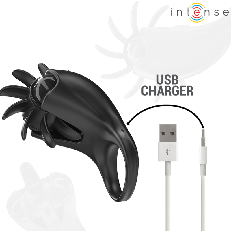 INTENSE – MABEL ANNEAU VIBRANT 10 VIBRATIONS AVEC STIMULATEUR DE CLITORIS NOIR