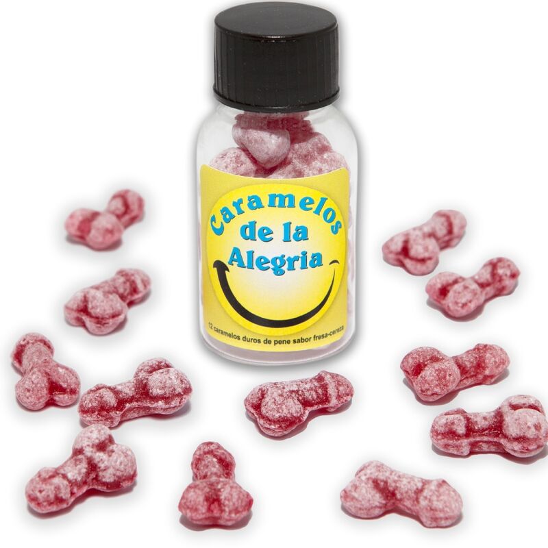 DIABLO PICANTE – 12 BONBONS JOIE EN FORME DE PÉNIS FRAISE/CERISE
