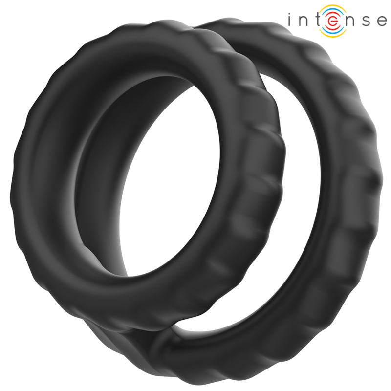 Intense Dewey – Doppio anello fallico in silicone, nero, modello 2