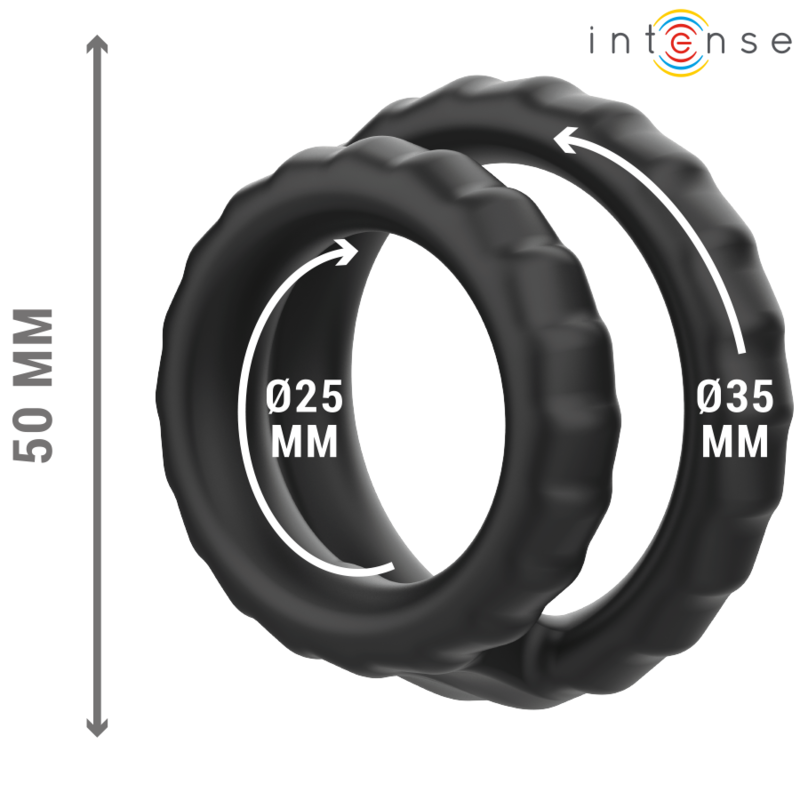 Intense Dewey – Doppio anello fallico in silicone, nero, modello 2