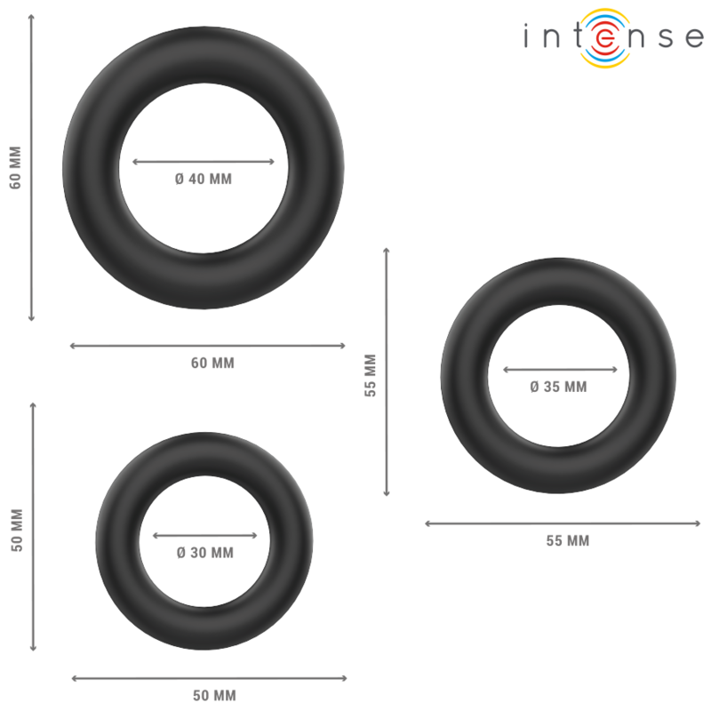 Intense Hugh – Anelli fallici basic in silicone, set da 3, neri