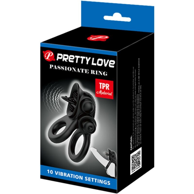 PRETTY LOVE – Passionate Ring Doppelvibrationsring mit Leckzunge, Schwarz