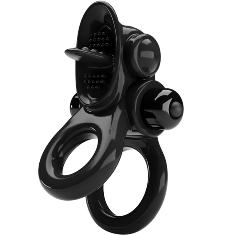 PRETTY LOVE – Passionate Ring Doppelvibrationsring mit Leckzunge, Schwarz
