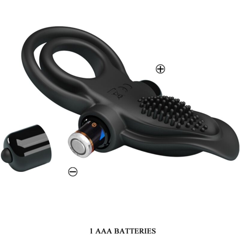PRETTY LOVE – DOPPIO ANELLO VIBRANTE + STIMOLATORE CLITORIDEO 10 VIBRAZIONI NERO