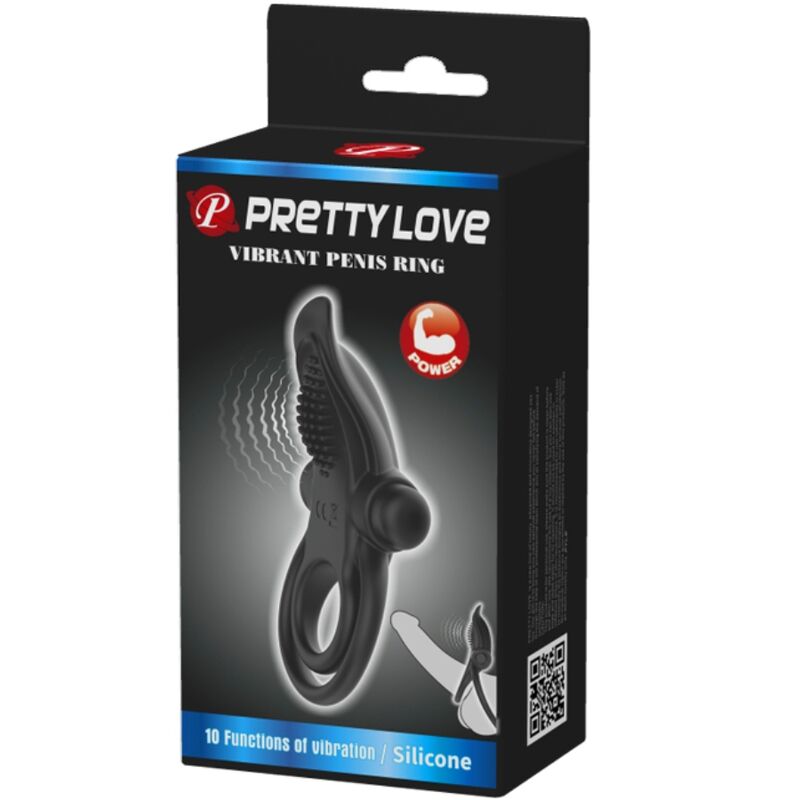 PRETTY LOVE – DOPPIO ANELLO VIBRANTE + STIMOLATORE CLITORIDEO 10 VIBRAZIONI NERO