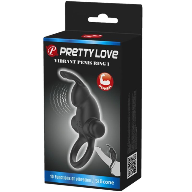 PRETTY LOVE – VIBRATING RING + RABBIT CLITORIS STIMULATOR 10 VIBRATIONS BLACK